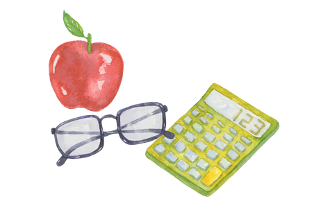 illustrations pieber : pomme lunettes caculatrice
