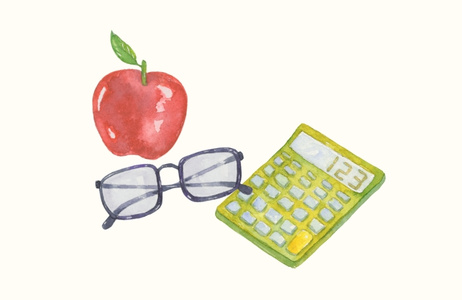 pomme lunettes et calculatrice